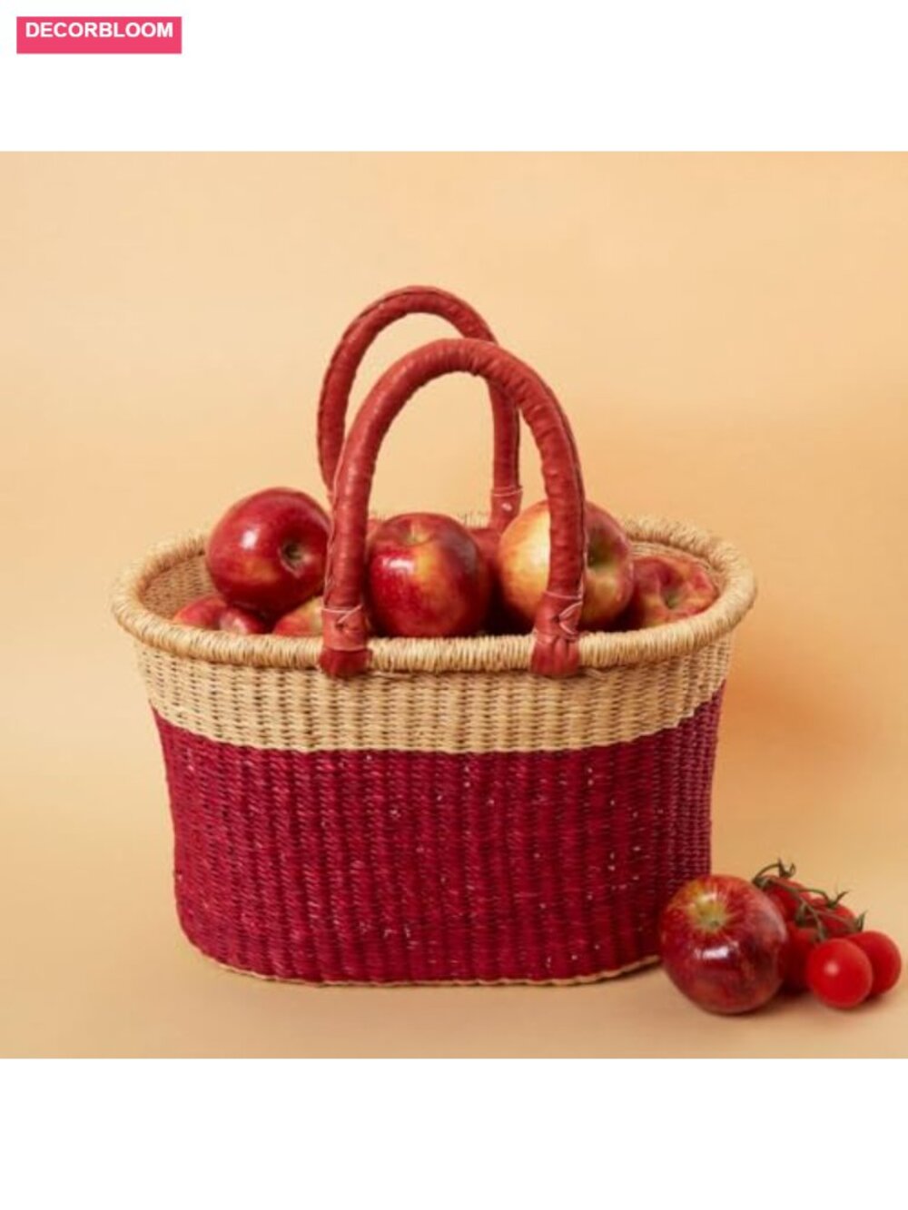 Handwoven African Bolga Market Basket with Leather Handles